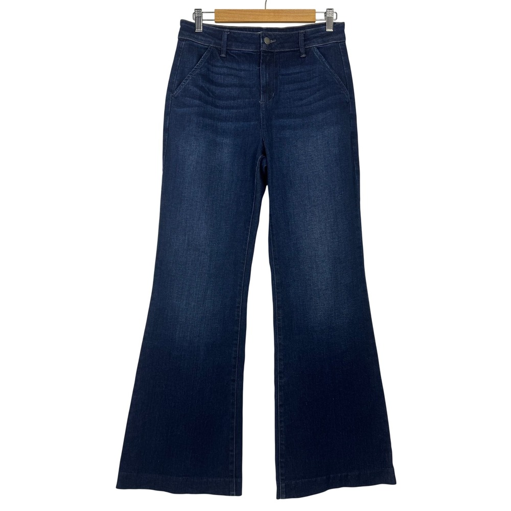 EVEREYE High Rise Dark Wash Wide Flare Leg Women Denim Blue‎ Stretch Jeans Sz 28